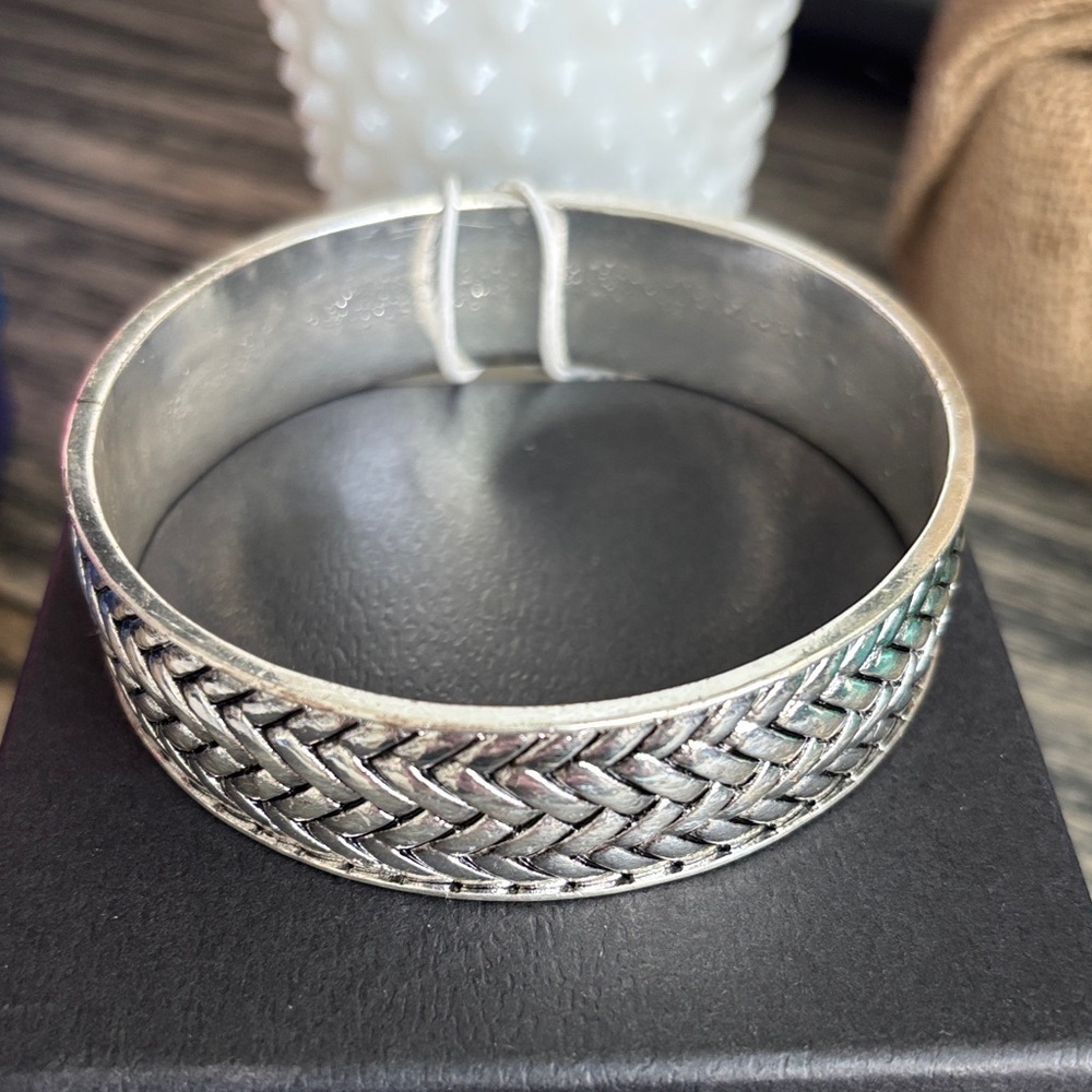 8” Silver Toned Braided Bangle